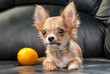 Chihuahua puppy with native Indian necklace and lemon